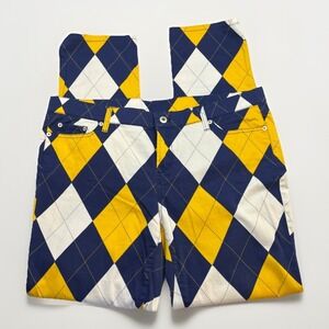 Womens John Daly LOUDmouth Argyle Pattern Golf Pants in Navy, Yellow & White